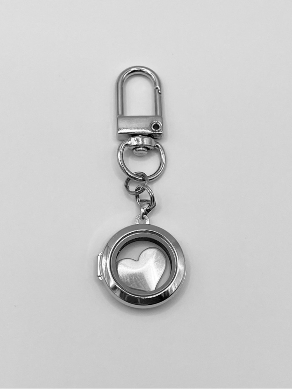 Stainless Steel Glass Floating Locket, Sterling Silver Heart Charm, Bag Charm